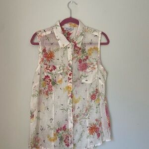 Floral Button-Up Sleeveless sheer Blouse